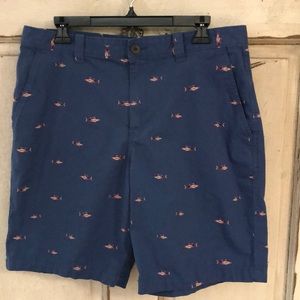 Magellan Shorts NAVY Flat Front Chino Fishing Marlins Sailfish Fish Size…